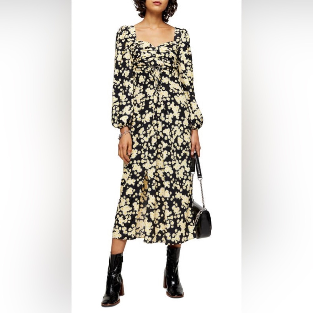 Topshop Daisy🌼Pleat Bodice Long Sleeve Midi Dress size 6